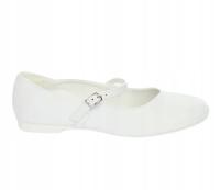 Białe czółenka dziewczęce baleriny z zapięciem komunijne buty eleganckie