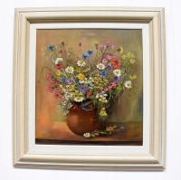 OBRAZ KWIATY W WAZONIE, OLEJ NA PÓŁTNIE, DREWNIANA RAMA h:83/78,5/4,5cm