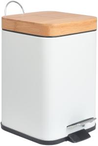 Kosz łazienkowy na śmieci mały biały śmietnik z pedałem bambus loft YOKA