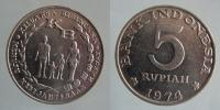 7778. Индонезия, 5 RUPI, 1974, 28,5 мм