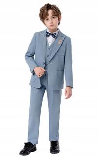 Garnitur 5-cz błękitny 130 elegancki komplet mucha kamizelka komunia wesele