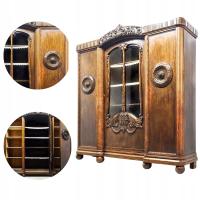 BIBLIOTECZKA drewniana Antyk zdobiona WITRYNA trzydrzwiowa gabinetowa PÓŁKI