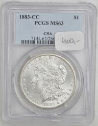 20.ВВ.США, 1 ДОЛЛАР 1883 КУБ.!! редкая PCGS MS63