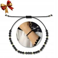 BRANSOLETKA CZARNY TURMALIN ZŁOTO 585 SZNURKOWA NA PREZENT