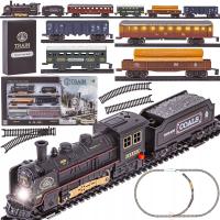 KOLEJKA ELEKTRYCZNA POCIĄG LOKOMOTYWA WAGONY TORY ZESTAW DLA DZIECI LED