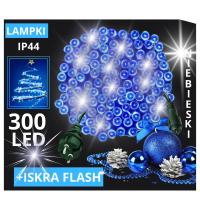 LAMPKI CHOINKOWE 300 LED STAŁE + FLASH ZEWNĘTRZNE ŚWIATEŁKA IP44 NIEBIESKIE