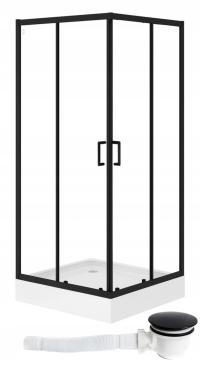 Kabina prysznicowa KWADRATOWA 90 x 90 CZARNA 5 mm z BRODZIKIEM 15cm + SYFON