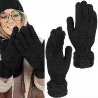 Zimowe RĘKAWICZKI damskie CIEPŁE GRUBE Z WEŁNĄ OCIEPLANE FUTERKIEM JAKOŚĆ