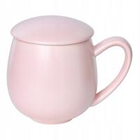 Matowy różowy kubek z zaparzaczem i pokrywką do ziół herbaty naparu