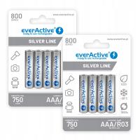 8x Akumulator everActive R03/AAA Ni-MH 800 mAh r2u 1,2V 1.2V silver line