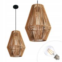 Zestaw Mała Lampa Wisząca Boho Metal/Sznurek + Żarówka 7W E27 Ciepła biała