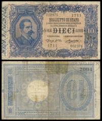 BNA - WŁOCHY 10 Lirów 1914 nr 1711 002976 # P20e # RZADKI # F/VF