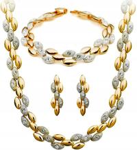 Złoty komplet biżuterii ślubnej złocone eleganckie migdały z cyrkoniami