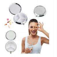 POJEMNIK NA LEKI TABLETKI Metalowy 3 przegródki Turystyczny z lusterkiem