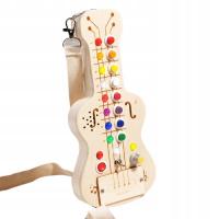 DREWNIANA GITARA SENSORYCZNA LED MONTESSORI Z WŁĄCZNIKAMI ŚWIATŁO ZABAWA