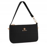 BETLEWSKI Torebka Damska Kopertówka Wizytowa Długi Pasek Skórzana Czarna