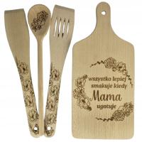 Zestaw kuchenny z Grawerem DLA MAMY deska łyżka łopatki Zawieszka GRATIS