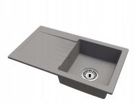 Kuchenny Zlewozmywak Granitowy Jednokomorowy z Ociekaczem Leon Syfon Chrom