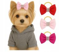 Kokardka dla psa na gumce Yorka Shih tzu 3 sztuki różowa czerwona gumki