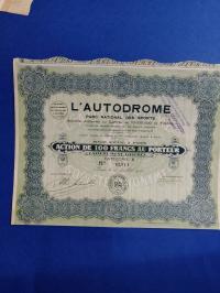 L'Autodrome, действие на 100 fr 1924 г.