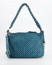 VENEZIA NIEBIESKA DAMSKA TOREBKA NA RAMIĘ Z PLECIONEJ SKÓRY NATURALNEJ