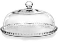 DUŻY szklany talerz / patera z kloszem na tort ciasto JASŁO 