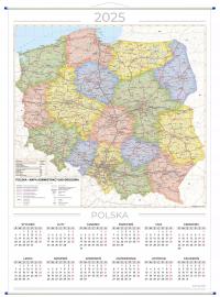 Kalendarz ArtGlob na 2025 z mapą Polska administracyjno - drogowa, 70x100