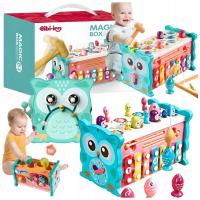 MAGICZNA EDUKACYJNE PUDEŁKO WBIJAK ZEGAR SÓWKA MŁOTEK CYMBAŁKI