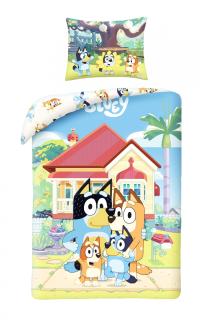 Постельное белье BLUEY 140X200 детское хлопковое двустороннее голубое бинго с семьей