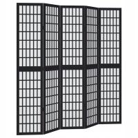 Parawan pokojowy, 5-panelowy, czarny, lite drewno paulowni