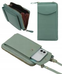 Torebka mini kopertówka na telefon etui miętowy portfel skóra listonoszka