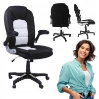 KRZESŁO do biurka BIAŁE CZARNE ergonomiczne UNOSZONE PODŁOKIETNIKI L204