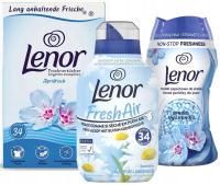 LENOR chusteczki do suszarek Świeży 34szt+płyn Sensitive 476ml+perełki 140g