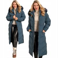 ELEONORE Zimowa Pikowana Porządna KURTKA Damska PŁASZCZ Futerko Morski