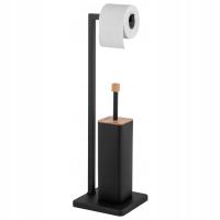 Стойка держатель туалетной бумаги и туалетной щетки черный бамбук