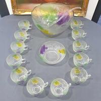 Zestaw szklany do ponczu retro na 12 osób, tłoczone winogrona