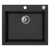 ZLEW GRANITOWY czarny jednokomorowy BEZ OCIEKACZA ANNIE 60 w zestawie SYFON