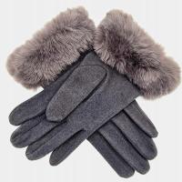 Rękawiczki Damskie z Futerkiem Eleganckie Klasyczne Grafitowe 24 cm