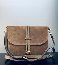 Borse in Pelle Torebka ze skóry naturalnej listonoszka brąz taupe z zamszem