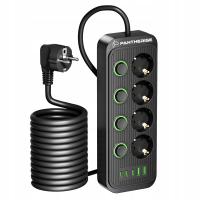 Listwa PRZEDŁUŻACZ Pantherise 4GNIAZDA 2xUSB-A 3x USB-C KABEL 5m GRUBY 250V