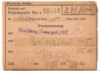 TRZECIA RZESZA -BILET JELENIA GÓRA przez ZGORZELEC -1 X 1943 roku