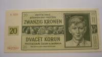 Banknot Protektorat Czech i Moraw 20 koron 1944 WZÓR SPECIMEN
