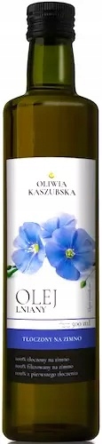 Oleje kaszubskie Olej lniany Tłoczony na zimno z 1go tłocz. 2x500 ml Budwig