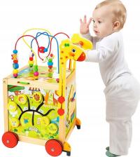 NAJWIĘKSZY DREWNIANY CHODZIK PCHACZ KOSTKA EDUKACYJNA 7w1 MONTESSORI + MULA