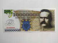 10 MILIONÓW ZŁOTYCH JÓZEF PIŁSUDSKI UNC, NISKI NUMER.