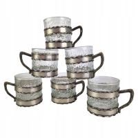 Zestaw 6 zabytkowych szklanek w koszyczkach Ravenhead Siesta lata 70