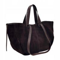 Czekoladowa zamszowa włoska torebka shopper ZAMSZ NATURALNY Vera Pelle