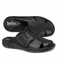 BRILU POLSKIE SKÓRZANE KLAPKI MĘSKIE DARWIN CZARNE