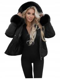 Kurtka damska zimowa pikowana ocieplana z odpinanym futerkiem krótka