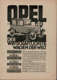 14305 Opel 4 PS der Wirtschaftlichste Wagen der Welt. Stara reklama 1925